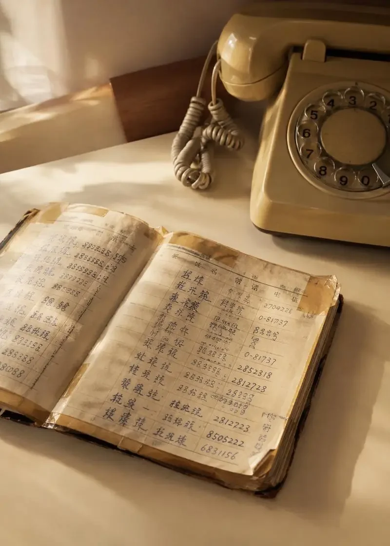 《电话本上的号码》封面：贴着胶带的旧电话本与老式座机